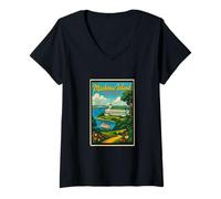 Femme Affiche rétro vintage de l'île de Mackinac Michigan Mi Art Graphic T-Shirt avec Col en V