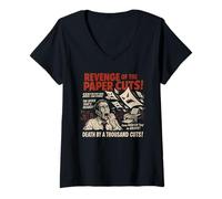 Femme Affiche Vintage du Film La Revenge of The Paper Cuts Halloween T-Shirt avec Col en V