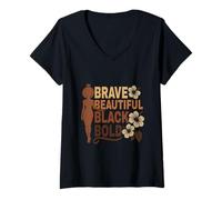 Femme Affirmations Afro mélanées audacieuses d'une Belle Fille Noire courageuse T-Shirt avec Col en V