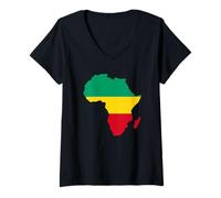 Femme Africa Colors Carte de l'Afrique T-Shirt avec Col en V