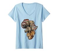 Femme Africain Big Five Animals Safari Wildlife Tribal Continent T-Shirt avec Col en V