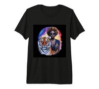Femme Africaine avec Tigre T-Shirt Haut de Gamme