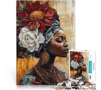 Femme Africaine avec Une Fleur Puzzles 1000 pièces pour Adultes Jeu de Quiz avec des pièces de Formes aléatoires entièrement imbriquées 38x26cm