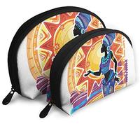 Femme Africaine en Robe Ethnique sur Ornement Voyage Cosmétique Sacs Étanche 2PC Maquillage Pochette Cosmétique et Articles de Toilette Organisateur Sac Portable Voyage Trousse de Toilette Filles