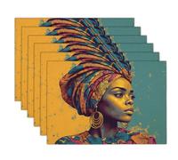 Femme Africaine Sets De Table Lavable 45x30cm, Lot de 4 Antidérapants Lavables, Résistants à La Chaleur Sets De Table Portrait pour Banquet Cuisine Décoration De Fête, Orange