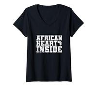 Femme African Heart Inside Continent Carte de l'Afrique T-Shirt avec Col en V