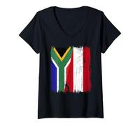 Femme Afrique du Sud Autriche Demi Drapeau Afrique du Sud Maillot Autri T-Shirt avec Col en V