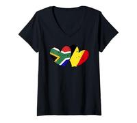 Femme Afrique du Sud Belgique Love Heart Drapeau Belgique Afrique du Sud T-Shirt avec Col en V