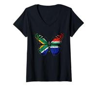 Femme Afrique du Sud Drapeau Ailes de Papillon Nature Art T-Shirt avec Col en V