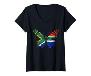 Femme Afrique du Sud Drapeau Ailes de Papillon Nature Art T-Shirt avec Col en V