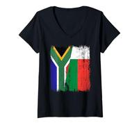 Femme Afrique du Sud Madagascar Demi Drapeau Afrique du Sud Malgache T-Shirt avec Col en V
