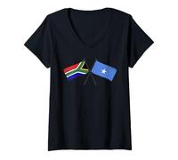 Femme Afrique du Sud Somalie Crossed Flags South African Somali T-Shirt avec Col en V