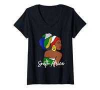Femme Afrique du Sud Tribal Boho Ethnique Heritage Noir Femme T-Shirt avec Col en V