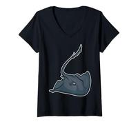 Femme Afrique et Animaux Marins - Stingray T-Shirt avec Col en V