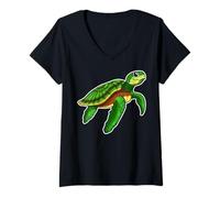 Femme Afrique et Animaux Marins - Tortue de mer T-Shirt avec Col en V