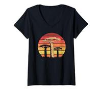 Femme Afrique rétro Coucher de Soleil Africain Baobab T-Shirt avec Col en V