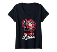 Femme Afro Latina Femmes Latines Africaines Latino Mois du patrimoine latino T-Shirt avec Col en V