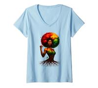 Femme Afro Tree Woman Black Queen Melanin Roots Pride African Girl T-Shirt avec Col en V