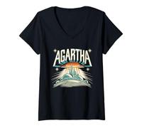 Femme Agartha City T-Shirt OVNI Théorie du Complot Jeu De T-Shirt avec Col en V