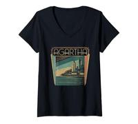 Femme Agartha City T-Shirt OVNI Théorie du Complot Jeu De T-Shirt avec Col en V