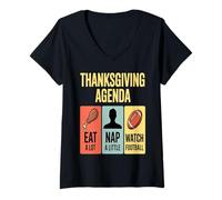 Femme Agenda De Thanksgiving Manger Faire Regarder Le T-Shirt avec Col en V
