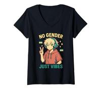 Femme Agender Pride Just Vibes Chemise de sexe neutre T-Shirt avec Col en V