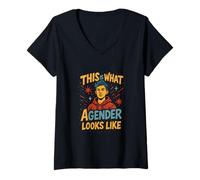 Femme Agender Pride This Is What Vintage Neutral Genre T-Shirt avec Col en V