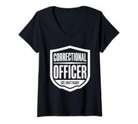 Femme Agent correctionnel CO Agent correctionnel Service pénitentiaire T-Shirt avec Col en V