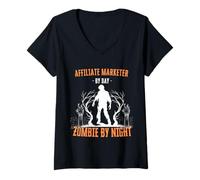 Femme Agent de Marketing affilié par Day Zombie by Night Funny Halloween T-Shirt avec Col en V
