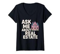 Femme Agent immobilier Demandez-moi à propos de l'agent immobilier Courtier drôle T-Shirt avec Col en V