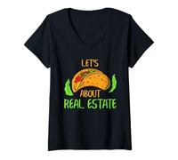 Femme Agent Immobilier Taco Pun Drôle de Vente Devis Marketing T-Shirt avec Col en V
