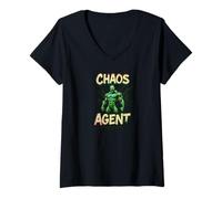 Femme Agent of Mayhem - Matrix Dropout - Graphique Graffiti Amusant T-Shirt avec Col en V