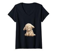 Femme Agneau Doux avec tristesse Tranquille T-Shirt avec Col en V