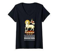 Femme Agnus Dei Sanctus Traditionnel Latin Messe Catholique T-Shirt avec Col en V