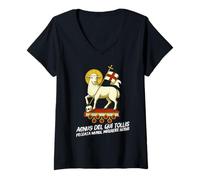 Femme Agnus Dei Sanctus Traditionnel Latin Messe Catholique T-Shirt avec Col en V