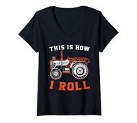 Femme Agriculteur de Tracteur C'est comme ça Que Je Roule T-Shirt avec Col en V