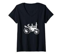Femme Agriculteur Tracteur Agriculture Élevage T-Shirt avec Col en V