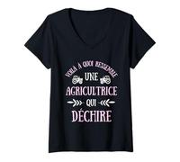 Femme Agricultrice qui déchire humour agricole femme idée cadeau T-Shirt avec Col en V
