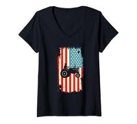 Femme Agriculture de tracteurs de Drapeau américain T-Shirt avec Col en V