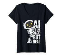Femme AI It's Like Magic But Real Funny Robot Science Women Men T-Shirt avec Col en V