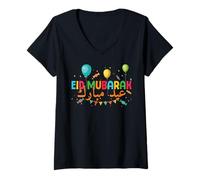 Femme Aïd Mubarak Kareem Joyeux Ramadan Islamique Jeûne Musulman T-Shirt avec Col en V