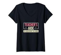 Femme Aide-enseignant : Le héros derrière le para-éducateur amusant T-Shirt avec Col en V