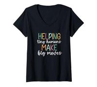 Femme Aider Les Petits Humains à Faire de Grands mouvements T-Shirt avec Col en V