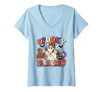 Femme Aides de Classe paraprofessionnels pour Halloween Spooky Para Crew T-Shirt avec Col en V