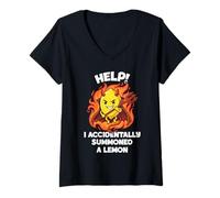 Femme Aidez J'Ai accidentellement invoqué Un mème drôle de Citron T-Shirt avec Col en V