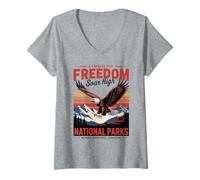 Femme Aigle américain Patriotique américain - Parcs nationaux rétro T-Shirt avec Col en V