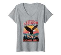 Femme Aigle américain rétro Patriotique américain - Parcs nationaux rétro T-Shirt avec Col en V