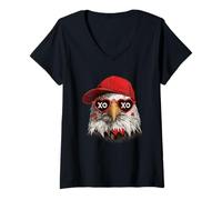 Femme Aigle Amusant avec Lunettes en cœur T-Shirt avec Col en V