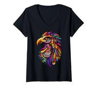 Femme Aigle aztèque Mythologie Mexicaine Serpent Maya à Plumes T-Shirt avec Col en V