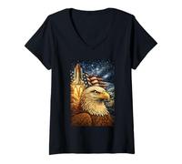 Femme Aigle de la liberté dans l'espace - Œuvre d'art rétro Patriotique USA T-Shirt avec Col en V